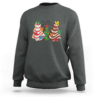 Dark heather gray crewneck sweatshirt with long sleeves and colorful Christmas character graphic