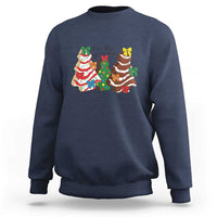 Navy crewneck sweatshirt with long sleeves and colorful Christmas character graphic