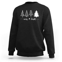 Black Christmas trees sweatshirt with “Merry & Bright” graphic