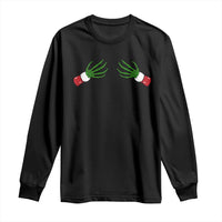 Black long-sleeve T-shirt with green skeleton hand graphic and red accents