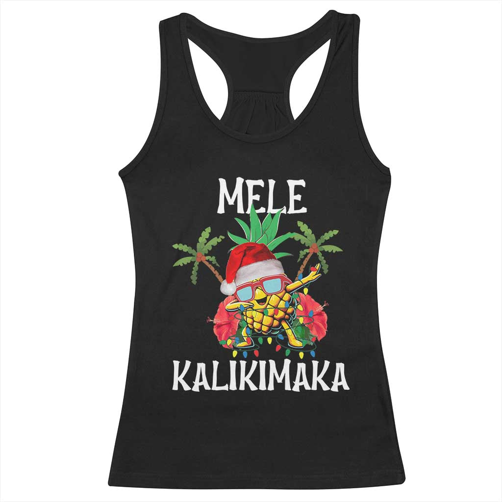 Hawaii Christmas Racerback Tank Top Mele Kalikimaka Hawaiian Pineapple Xmas Lights Santa Hat