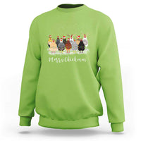 Lime green christmas chickens sweatshirt with festive rooster and chicken graphic, crew neck