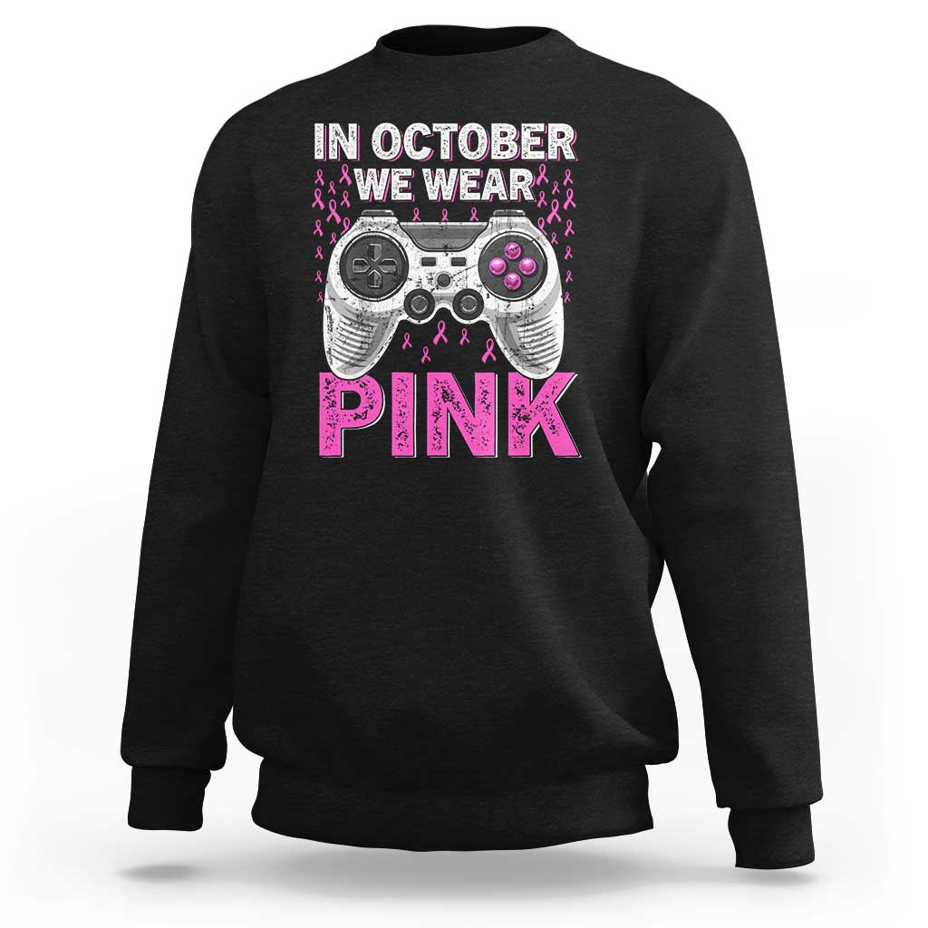 In October We Wear Pink Breast Cancer Awareness Sweatshirt Pink Ribbon Gaming Kids Boys Youth Video Game - Wonder Print Shop