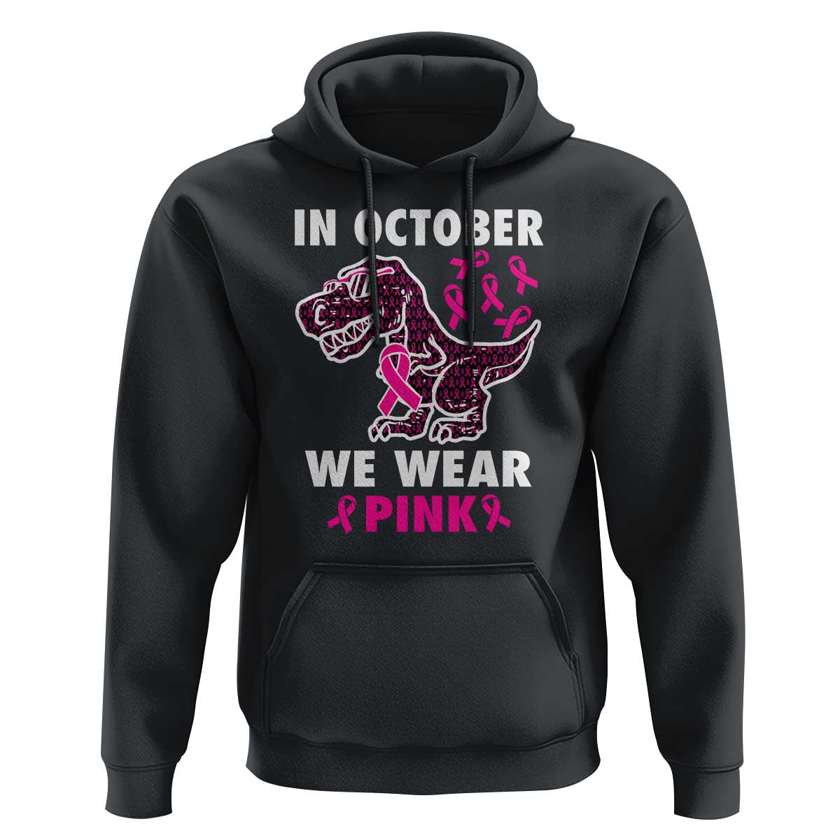 In October We Wear Pink Breast Cancer Awareness Toddler Kids Hoodie Pink Ribbon