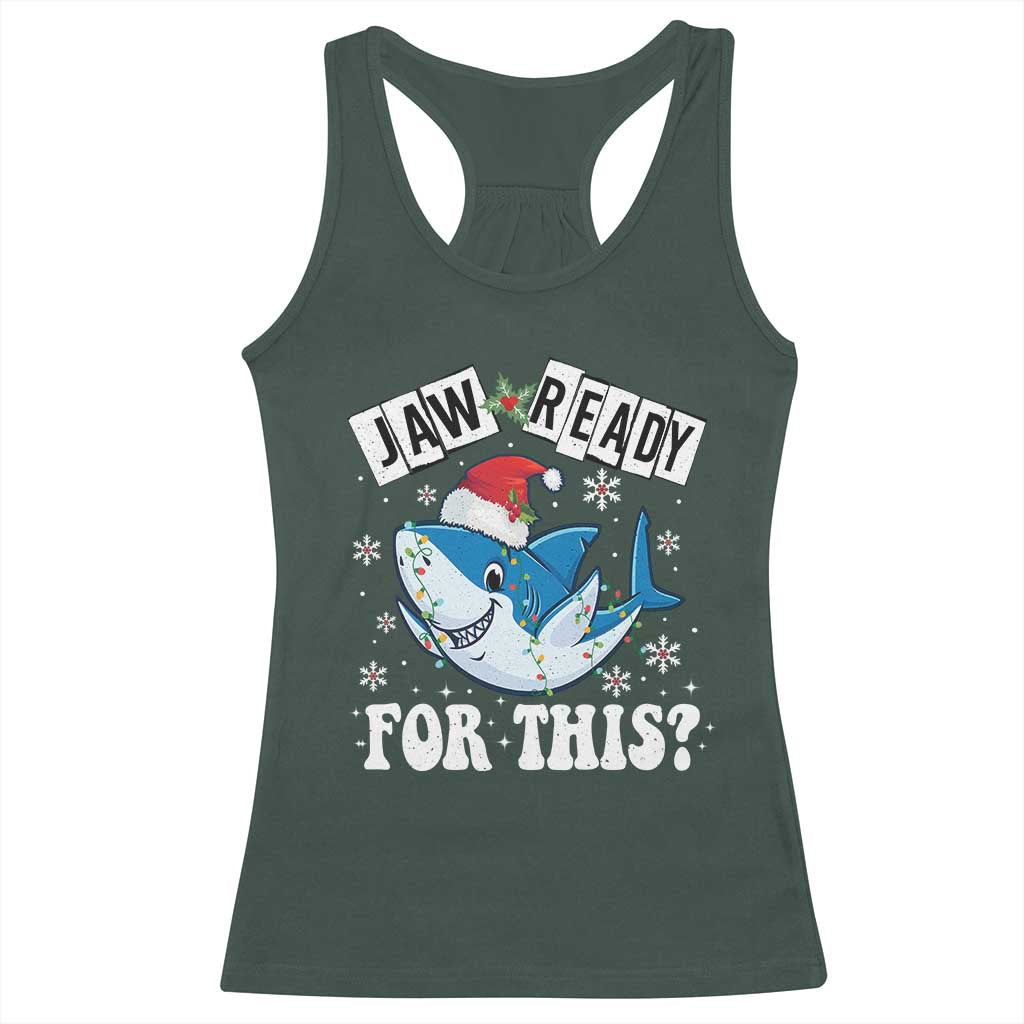 Funny Christmas Racerback Tank Top Sharkmas Shark Lights Red Santa Hat Jaw Ready For This