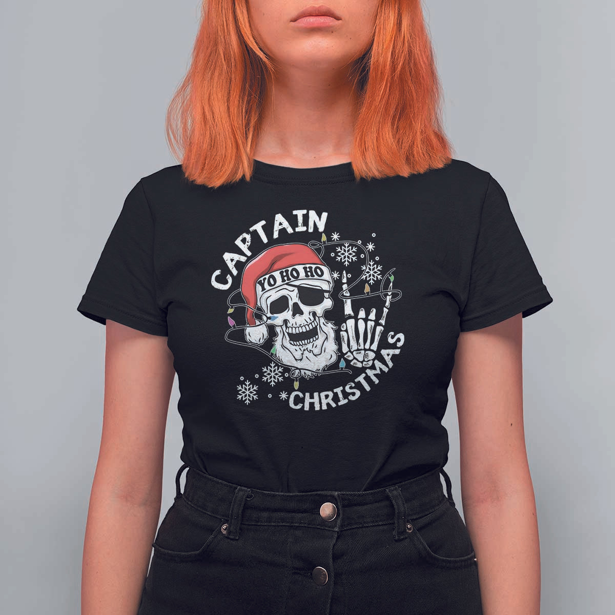 Pirate Christmas T Shirt For Women Skull Skeleton Lights Pirates Caribbean Cruise - Wonder Print Shop