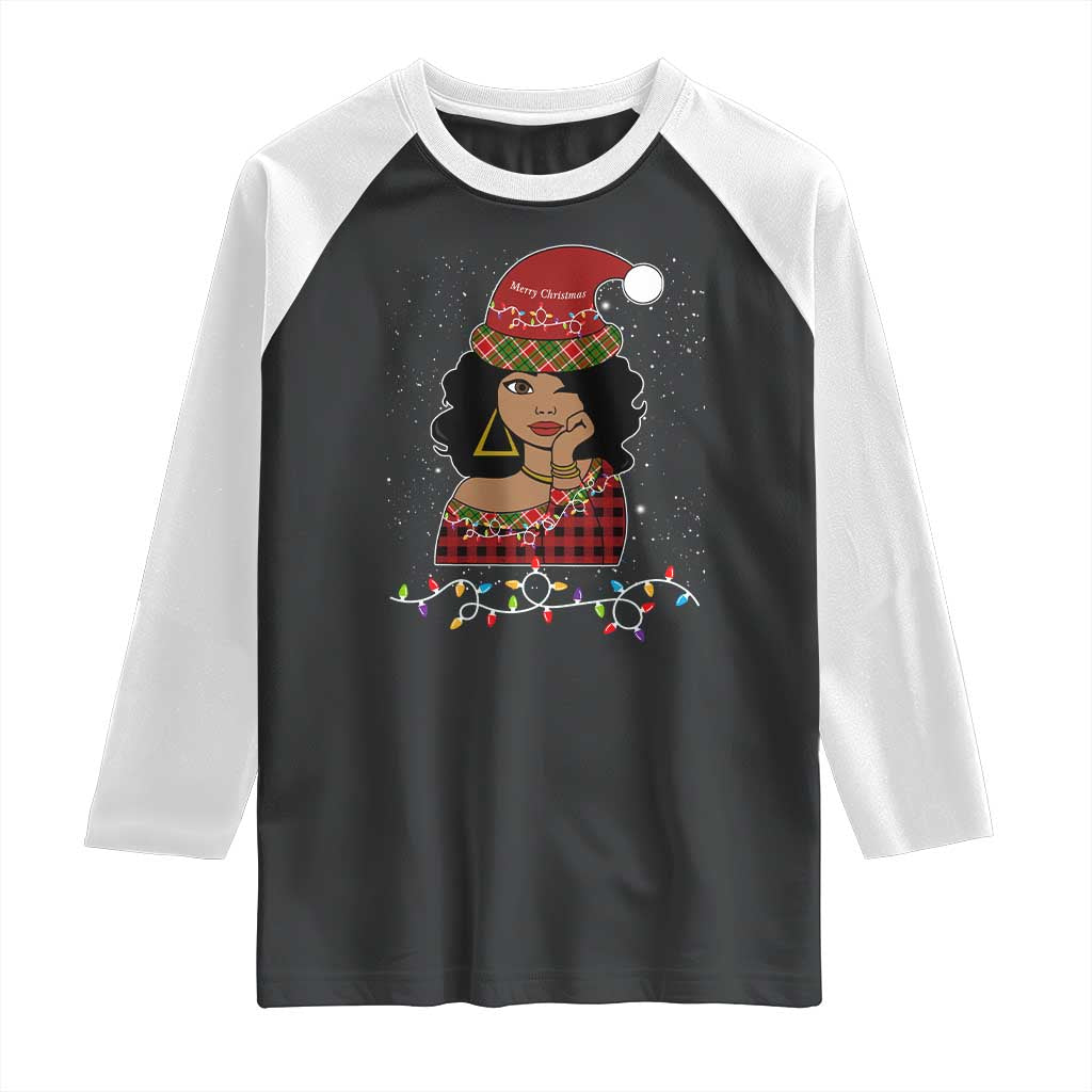 Black Santa African American Christmas Raglan Shirt Sassy Afro Queen Black Woman