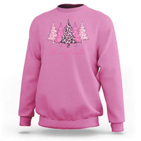 Azalea pink crewneck sweatshirt with pink leopard tree graphic and “Merry flit” text