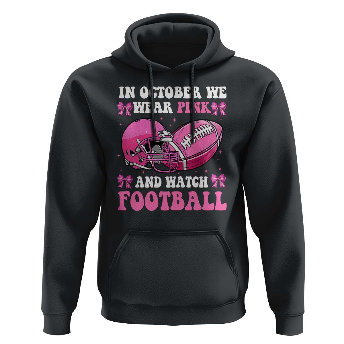 Football Breast Cancer Awareness Hoodie Coquette Football In October We Wear Pink Ghost Halloween Pink Ribbon