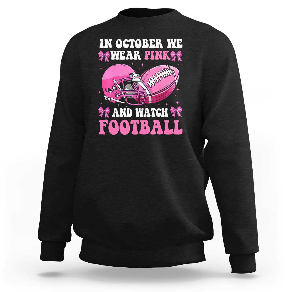 Football Breast Cancer Awareness Sweatshirt Coquette Football In October We Wear Pink Ghost Halloween Pink Ribbon - Wonder Print Shop