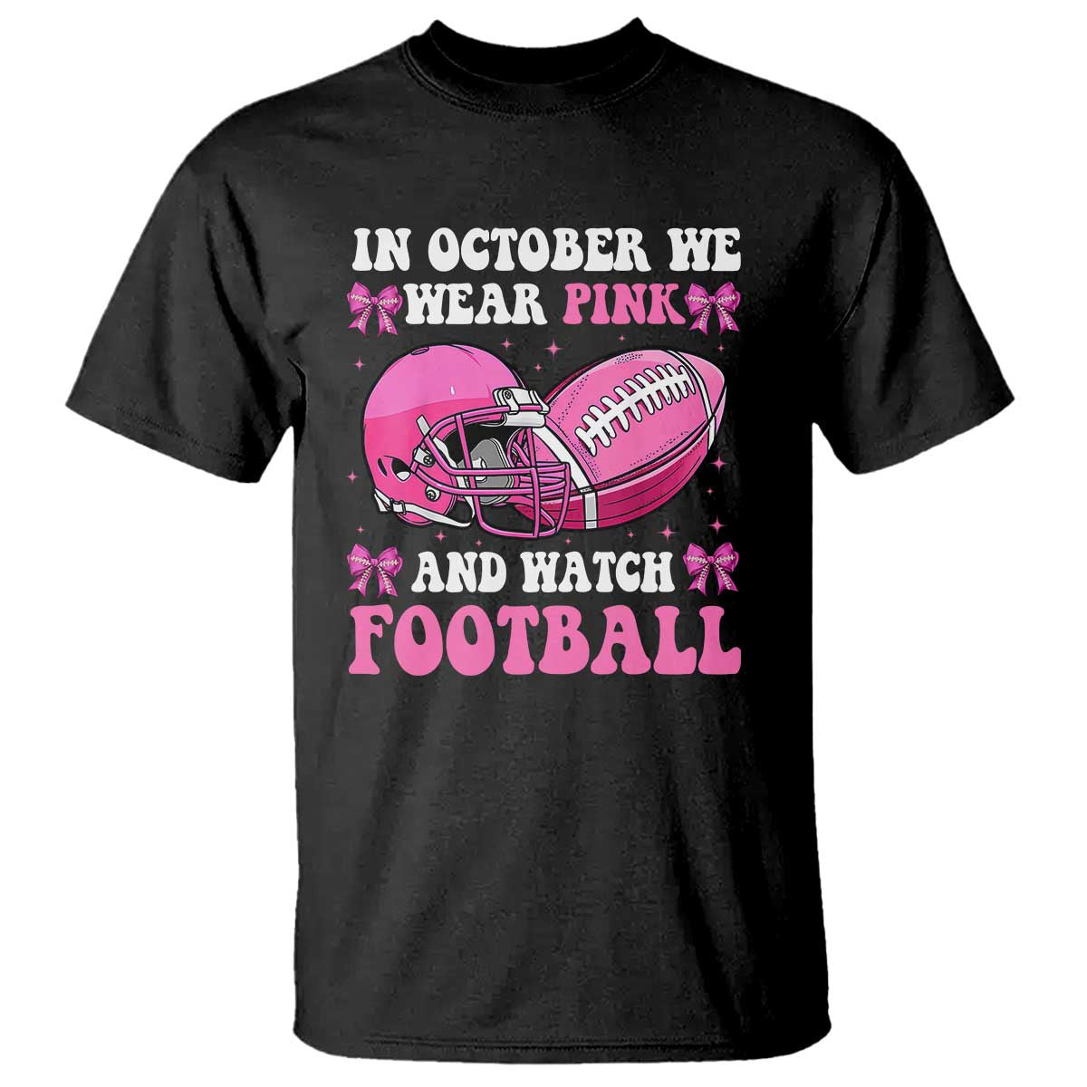 Football Breast Cancer Awareness T Shirt Coquette Football In October We Wear Pink Ghost Halloween Pink Ribbon - Wonder Print Shop