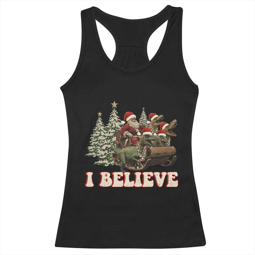 Christmas Santa Racerback Tank Top Riding Dinosaur T rex Boys Men Girls Believe Xmas Squad