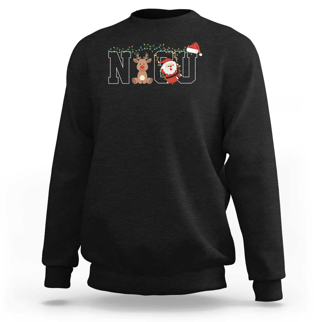 Black Christmas sweatshirt with reindeer and Santa NJ letter graphic