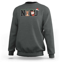 Charcoal heather Christmas sweatshirt with reindeer and Santa NJ letter graphic
