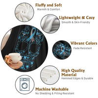 Diabetes Awareness Skull Throw Blanket Blue Ribbon T1D Support Sugar Skull - Wonder Print Shop