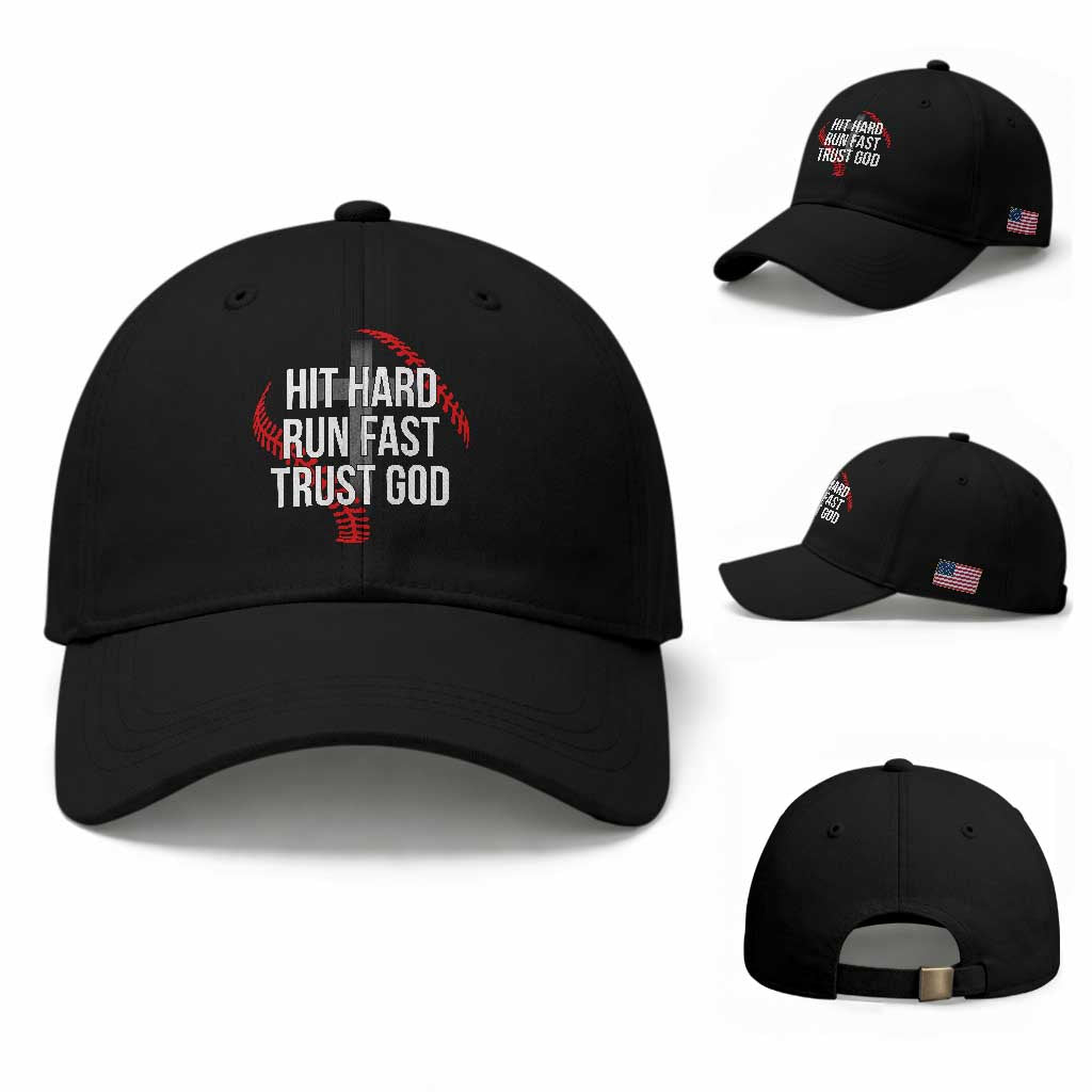 Hit Hard Run Fast Trust God Christian Baseball Baseball Cap