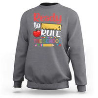 Gray crewneck sweatshirt with colorful ruler "Ready to Rule" front graphic