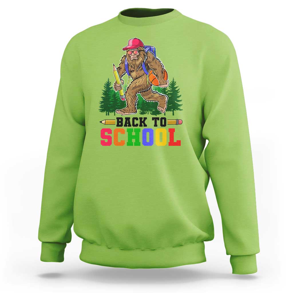 Lime green back to school Bigfoot graphic sweatshirt with long sleeves