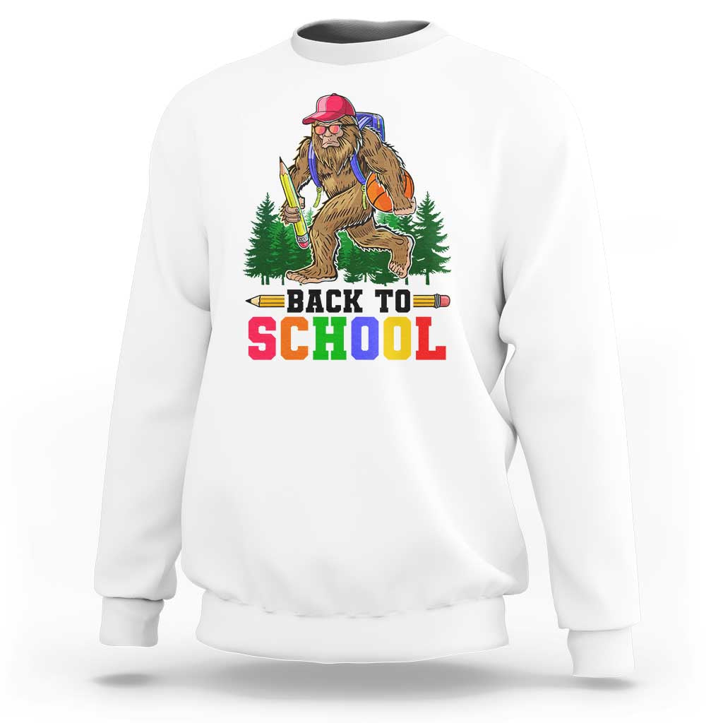 White back to school Bigfoot graphic sweatshirt with long sleeves
