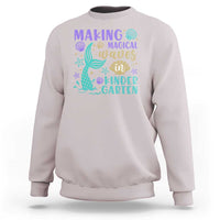 Kids' light gray sweatshirt with mermaid wave graphic, seashell starfish, and “Kindergarten” text