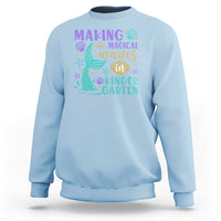 Kids' light blue sweatshirt with mermaid wave graphic, seashell starfish, and “Kindergarten” text