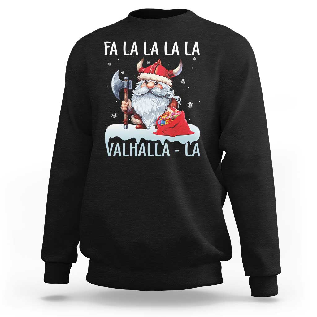 Black Christmas sweatshirt with Santa gnome Valhalla and Fa La La print