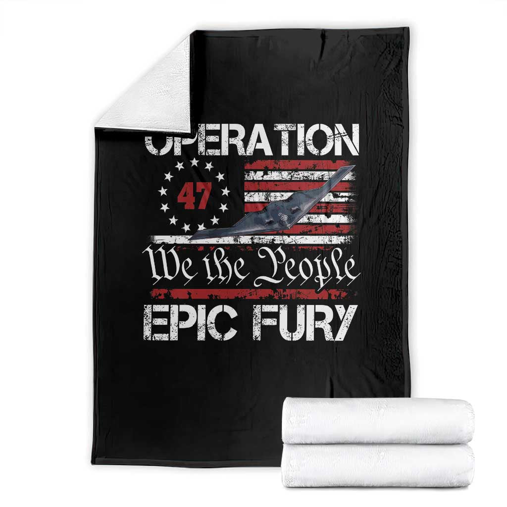 Operation Epic Fury Throw Blanket Military Bomber Stealth Jet Vintage American Flag