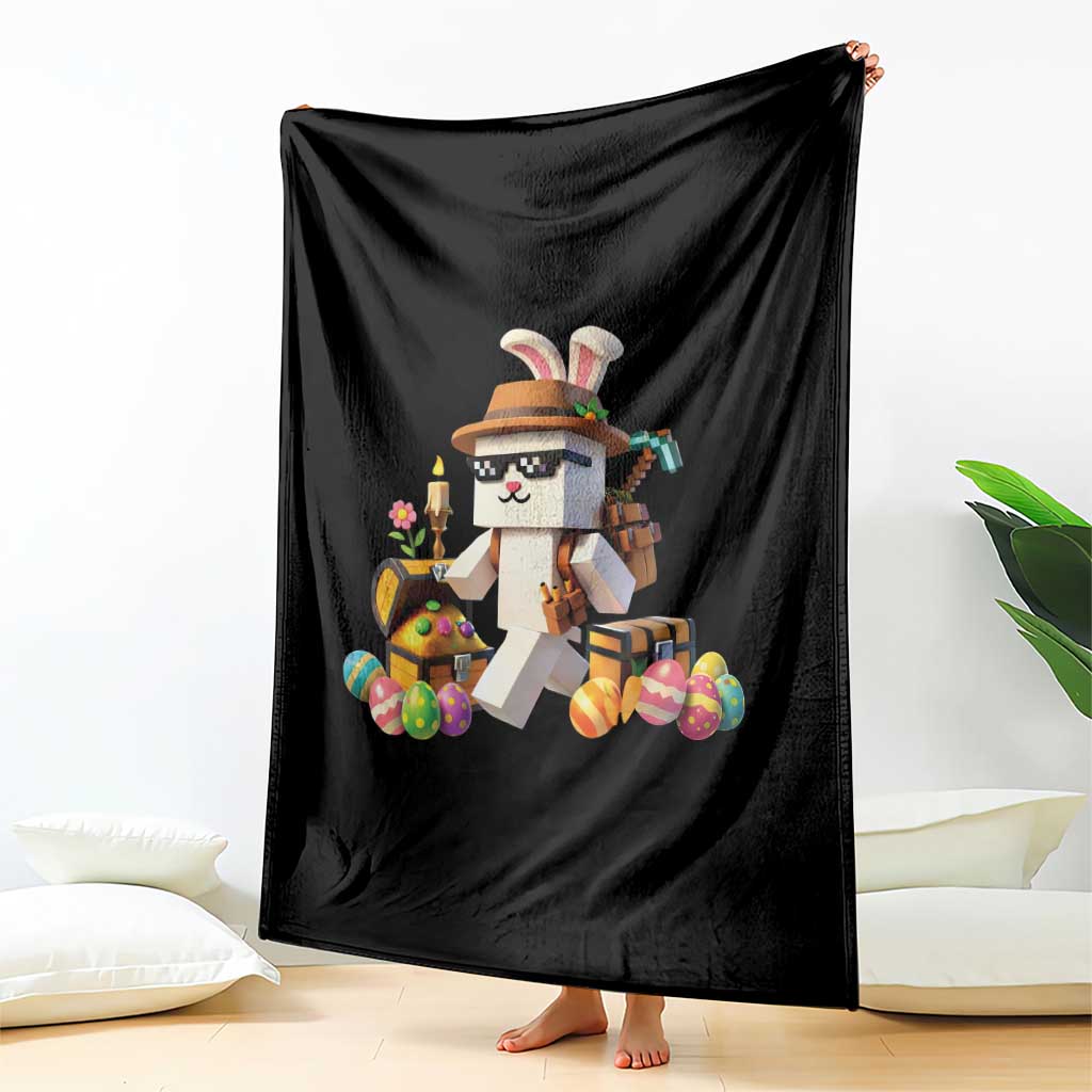 Funny Easter Day Bunny Miner Egg Video Game Throw Blanket