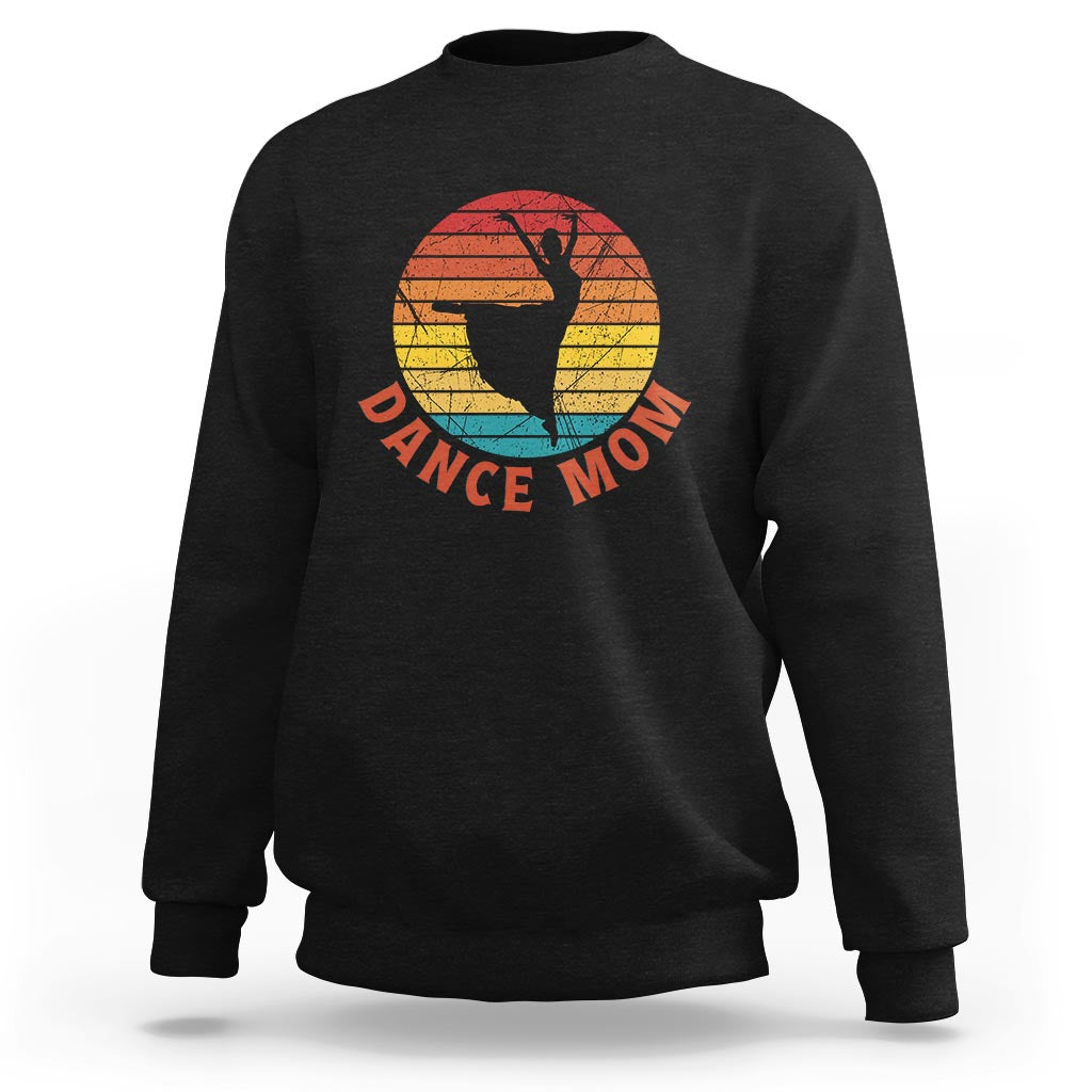 Black crewneck sweatshirt with vintage dancer graphic and “Dance Mom” text