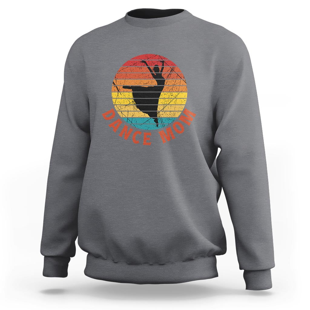 Dark heather gray crewneck sweatshirt with vintage dancer graphic and “Dance Mom” text