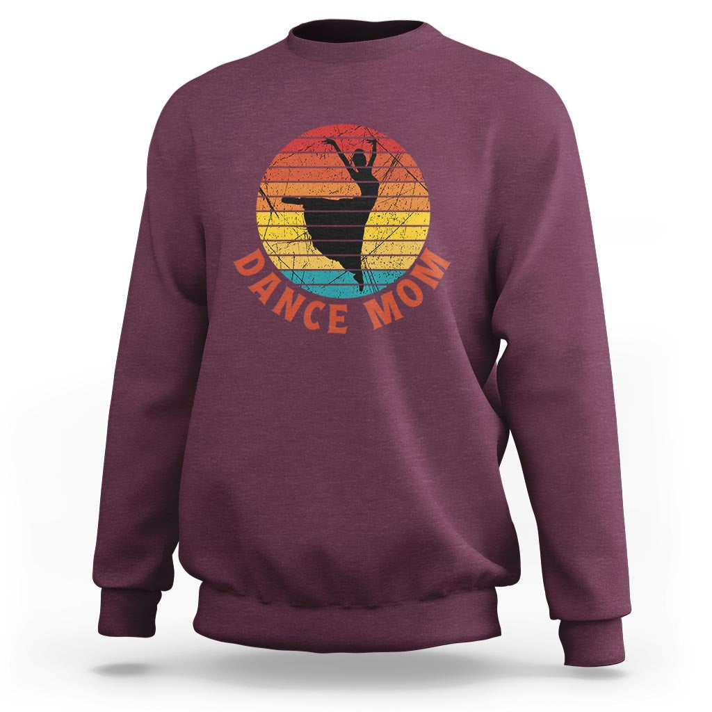 Maroon crewneck sweatshirt with vintage dancer graphic and “Dance Mom” text