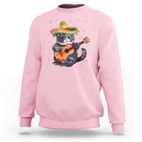 Light pink cat graphic sweatshirt with a sombrero cat playing guitar artwork on front
