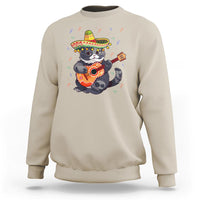 Sand cat graphic sweatshirt featuring a sombrero cat playing guitar print on the front