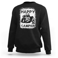 Black crewneck sweatshirt with 'HAPPY CAMPER' bear graphic