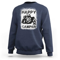 Navy crewneck sweatshirt with 'HAPPY CAMPER' bear graphic