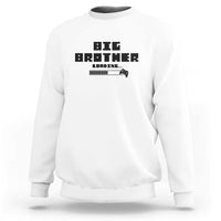 White crewneck sweatshirt with Big Brother gaming logo graphic on front.