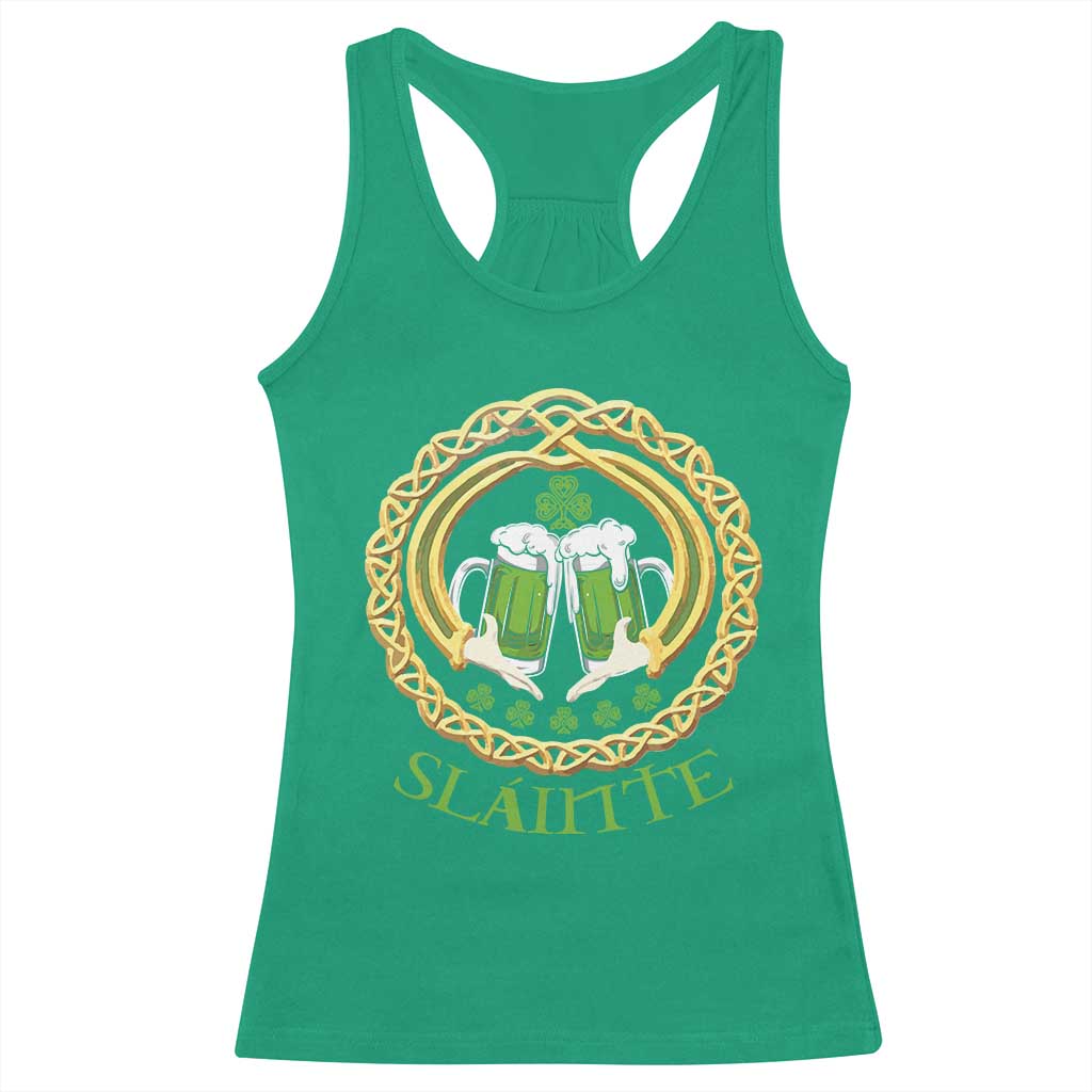 Funny Irish Beer Drinking St Patrick's Day Slainte Racerback Tank Top Claddagh Ring Celtic Shamrock