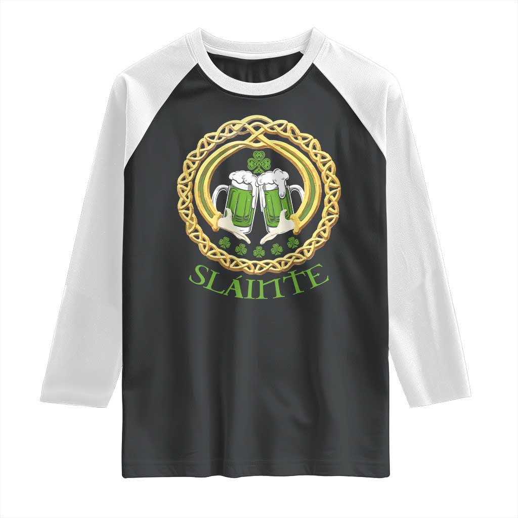 Funny Irish Beer Drinking St Patrick's Day Slainte Raglan Shirt Claddagh Ring Celtic Shamrock