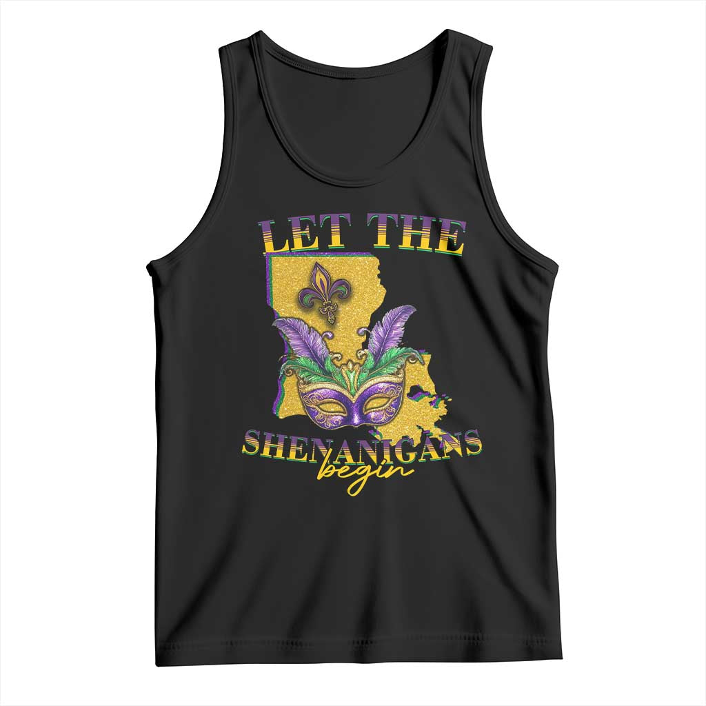 Funny Mardi Gras Let The Shenanigans Begin Tank Top Louisiana Map