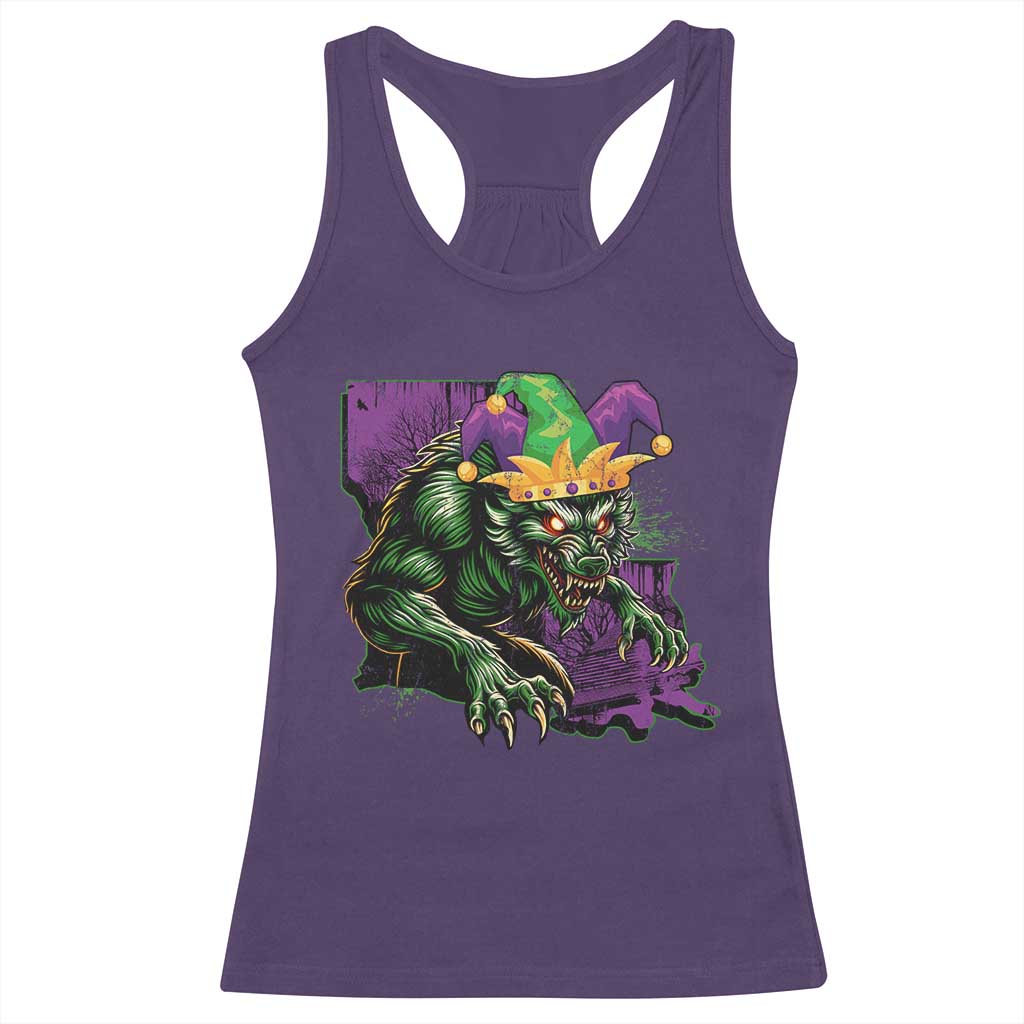 Funny Mardi Gras Rougarou Racerback Tank Top Cryptids Of Louisiana Jester Hat