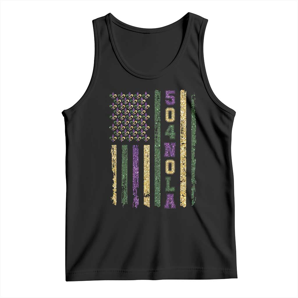 Funny Mardi Gras New Orleans Louisiana Tank Top 504 Nola Area Code Glitter Print American Flag