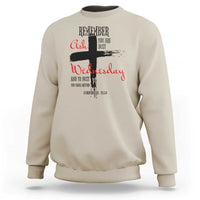 Sand crewneck sweatshirt with multicolor “Remember Ash Wednesday” cross graphic