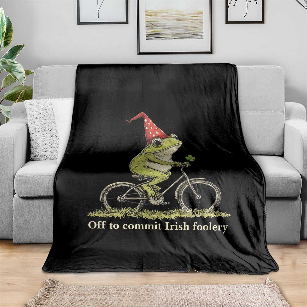 Funny Frog St Patricks Day Throw Blanket Off To Commit Irish Foolery Four Leaf Clover