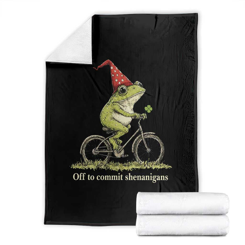 Funny Frog St Patricks Day Throw Blanket Off To Commit Shenanigans Four Leaf Clover