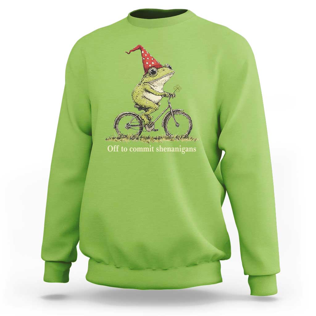 Funny Frog St Patricks Day Sweatshirt Off To Commit Shenanigans Four Leaf Clover