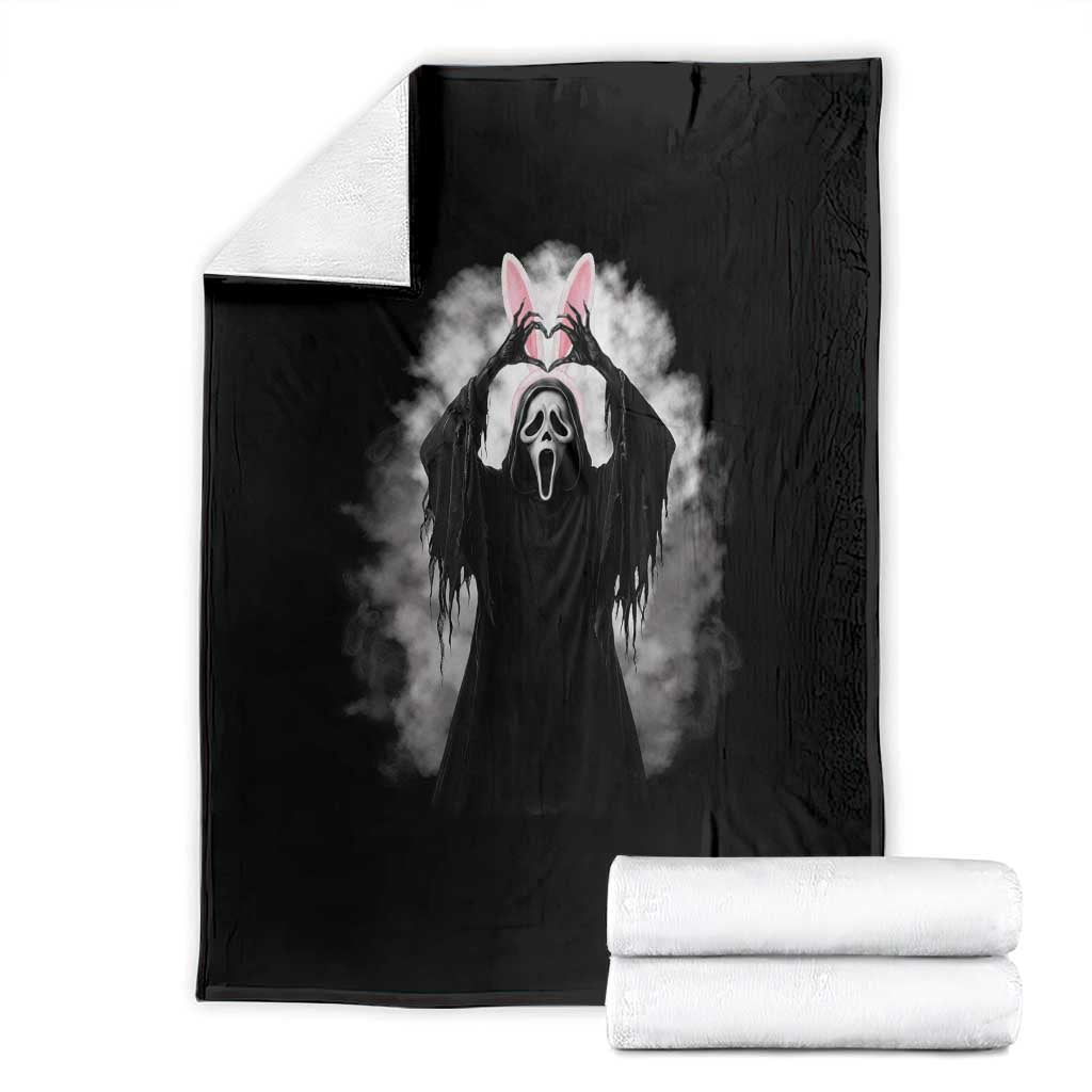 Funny Scary Bunny Face Ghost Heart Hand Sign Easter Day Throw Blanket