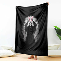 Funny Scary Bunny Face Ghost Heart Hand Sign Easter Day Throw Blanket