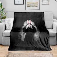 Funny Scary Bunny Face Ghost Heart Hand Sign Easter Day Throw Blanket