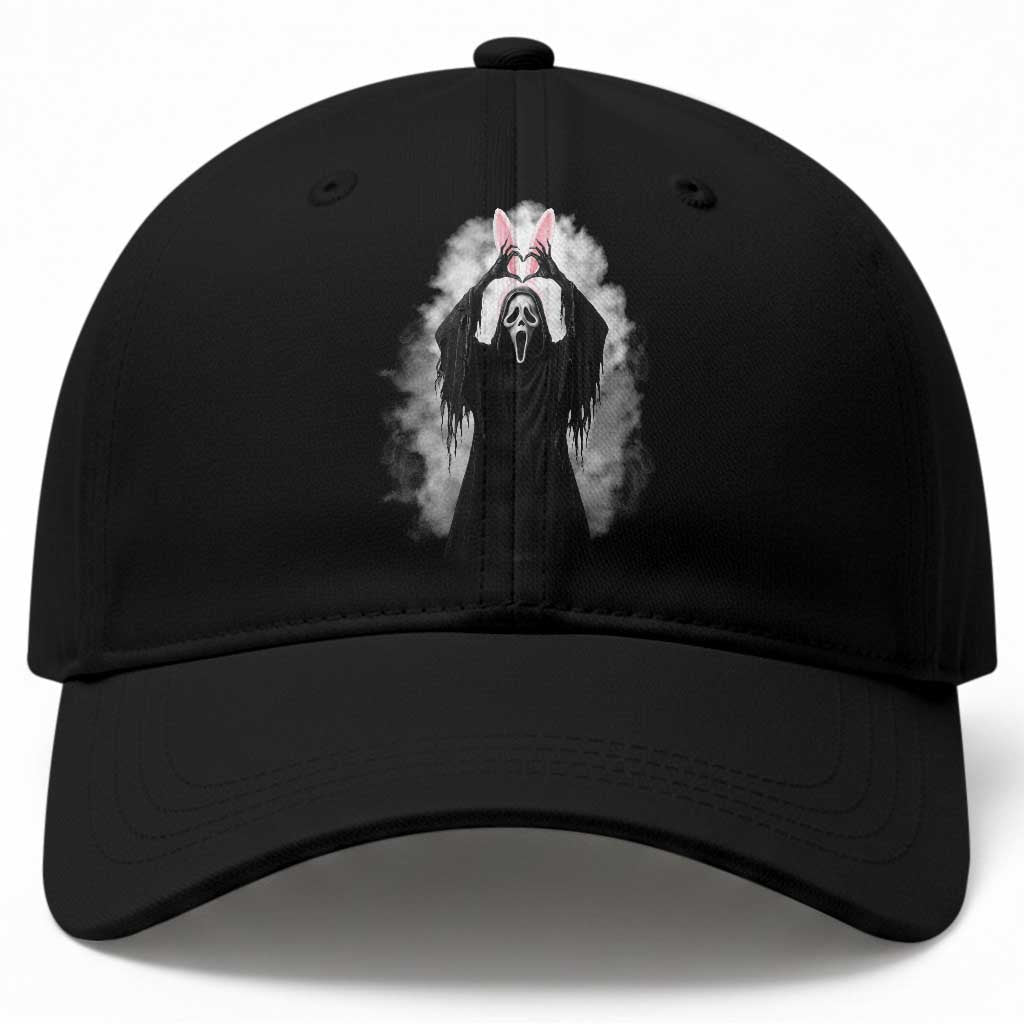 Funny Scary Bunny Face Ghost Heart Hand Sign Easter Day Baseball Cap