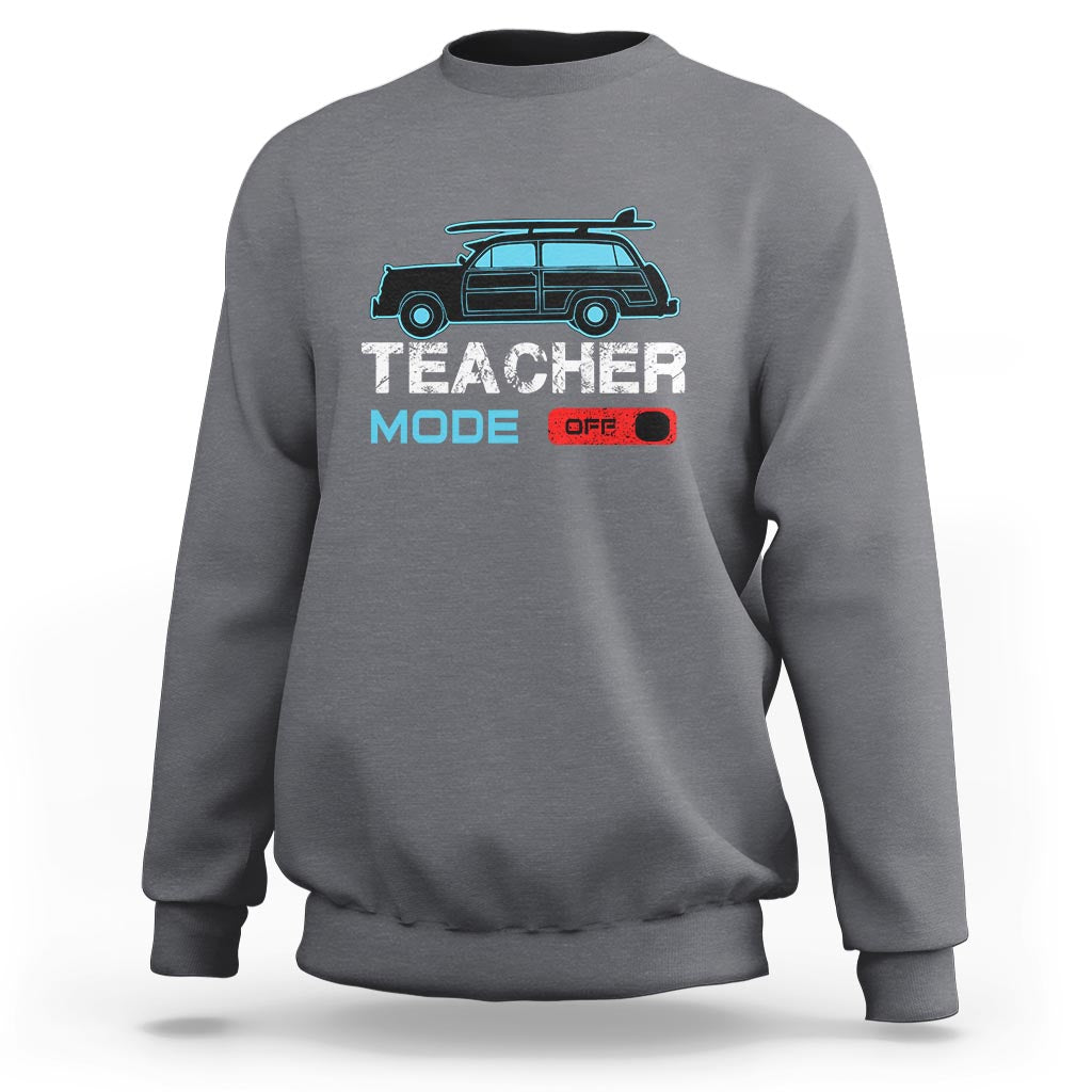 Gray crewneck sweatshirt with 'Teacher Mode' van graphic